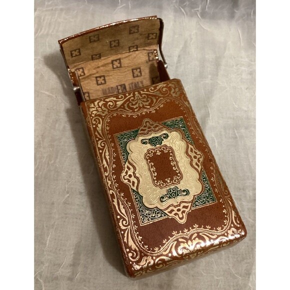 Cigarette Case Paper & Cardboard Brown, Green & Gold Antique Made In Italy - Picture 5 of 13